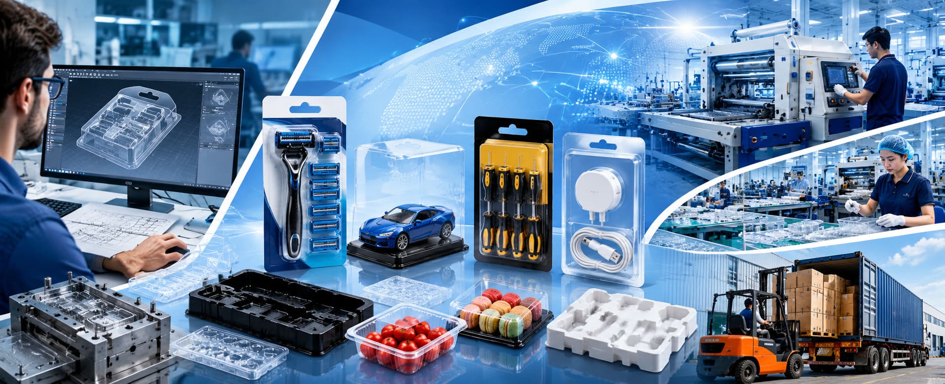 Premium packaging production facility -- blister trays and custom boxes on manufacturing line